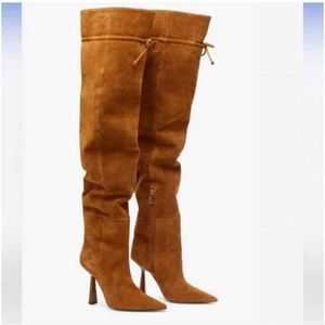 Good American Over the Knee Carla Slouchy Pointed Toe Boots